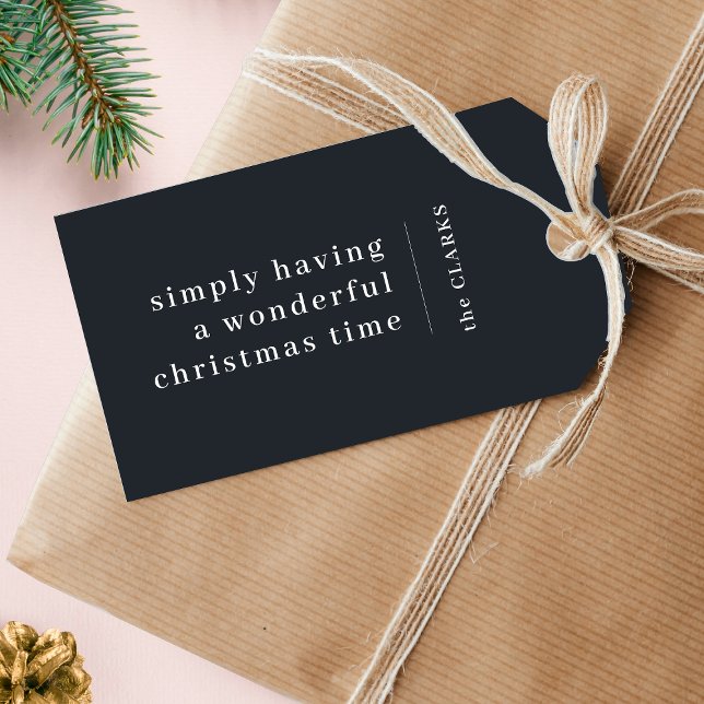 Etiqueta Para Presente Maravilhoso Natal | Na moda mínimo moderno preto ("Simply having a wonderful christmas time" festive gift tags)