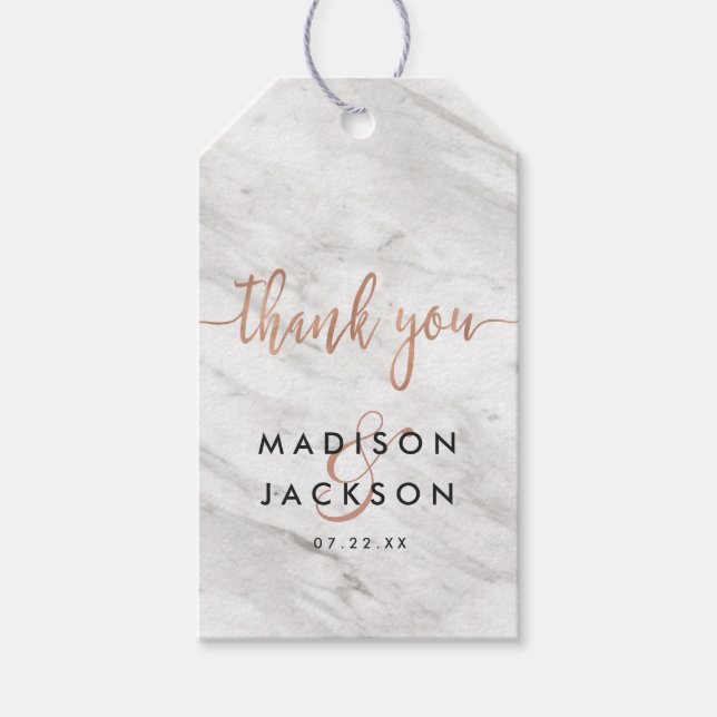 Etiqueta Para Presente Marble Branco e Rosa Dourado Casamento Obrigado (Frente)