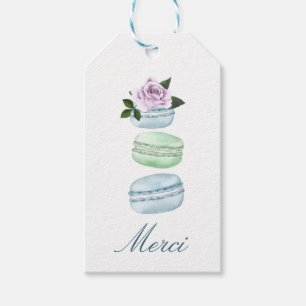 Etiqueta Para Presente Marca De Água Azul Azul Macaron Merci/Obrigado