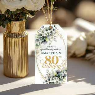Etiqueta Para Presente Marca de Água de Folha de Aniversário de 80 anos