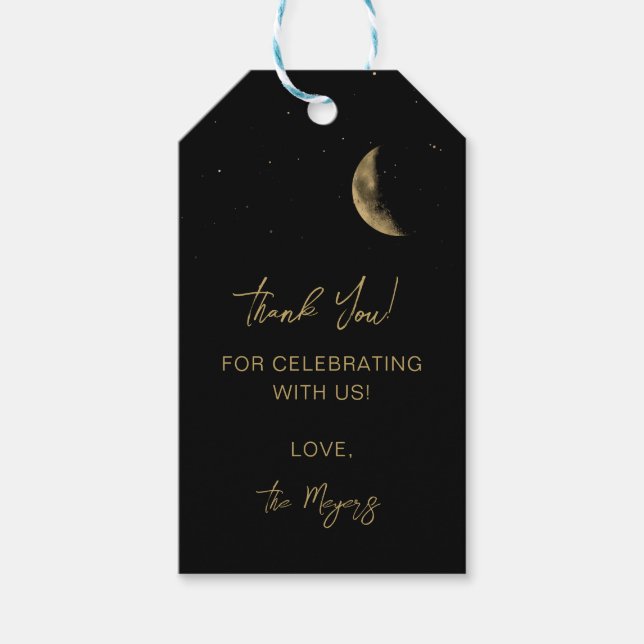 Etiqueta Para Presente Marca de Favor do Casamento Celestial Preto (Frente)