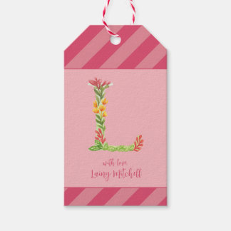 Etiqueta Para Presente Marca de Favor do Monograma Floral 'L'