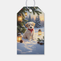 Marca de Presente de Cachorrinho Fofo na Neve