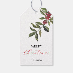 Etiqueta Para Presente Marca de presente de Natal com folhagem de azevinh