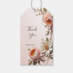 Etiqueta Para Presente Marca Página de Presente com Flores Cor-de-Rosa e 