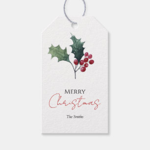 Etiqueta Para Presente Marcador de Favor de Natal com Aquarela de Azevinh