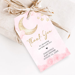 Etiqueta Para Presente Marcadores de Favor de Chá de Bebê Rosa Lua Acima