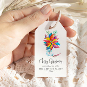 Etiqueta Para Presente Marcadores de Presente de Natal Colorido Poinsetti