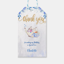 Etiqueta Para Presente Marcadores de Presente Festa de Chá Azul e Dourado