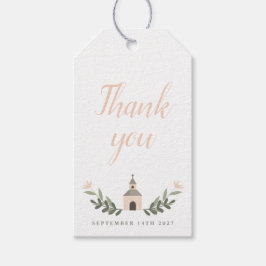 Etiqueta Para Presente Marcas de agradecimento Chapel e Flores Rosa Suave