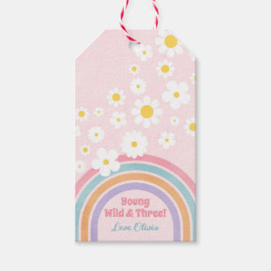Etiqueta Para Presente Marcas de Favor de Aniversário Retro Flores Arco-í
