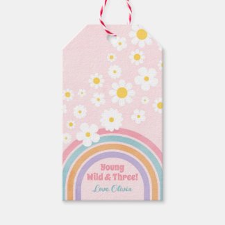 Etiqueta Para Presente Marcas de Favor de Aniversário Retro Flores Arco-í