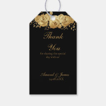 Marcas de Favor de Casamento Rosa Floral Ouro Pret