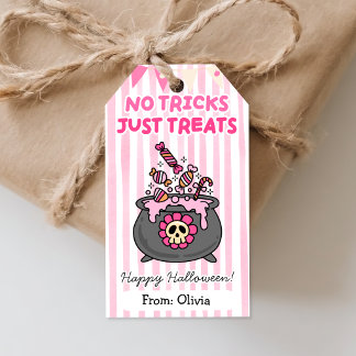 Etiqueta Para Presente Marcas de Favor de Halloween Rosa Sem Truques Apen