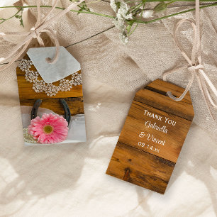 Etiqueta Para Presente Marcas de Favoritos de Casamento Rosa, Lace e Ferr