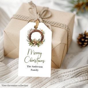 Etiqueta Para Presente Marcas de Presente de Natal Cozy Pine Wreath Bege
