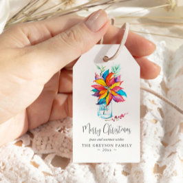 Etiqueta Para Presente Marcas de Presente de Natal Poinsettia Colorida Aq