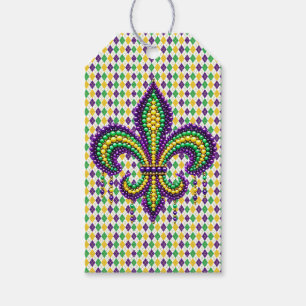 Etiqueta Para Presente Mardi Gras fleur de lis, verde-púrpura