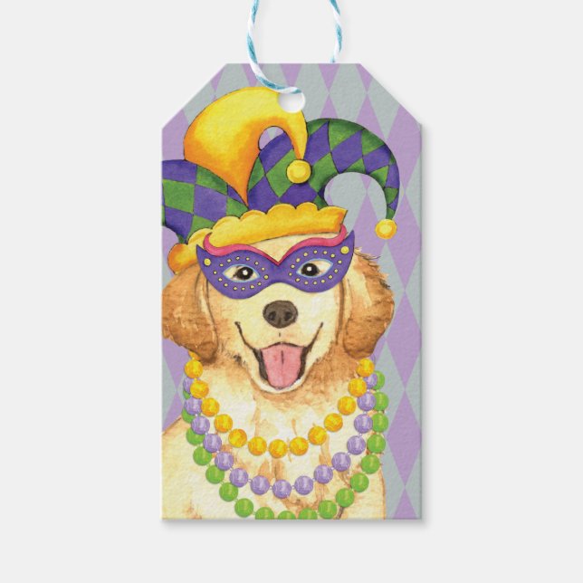 Etiqueta Para Presente Mardi Gras - Ouro Retriever (Frente)