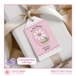 Etiqueta Para Presente Margarida Branca de Pontinho Rosa Seja Meu Namorad