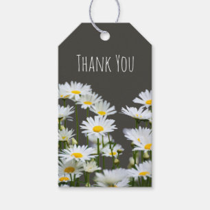 Etiqueta Para Presente Margaridas em Cinza Obrigado Personalizado
