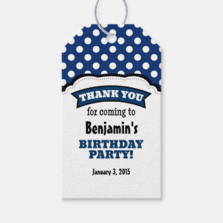 Etiqueta Para Presente Marinho Azul Bolinhas Branca Aniversário Obrigado