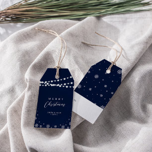 Etiqueta Para Presente Marinho Azul e Branco   Luzes e neve Feliz Natal