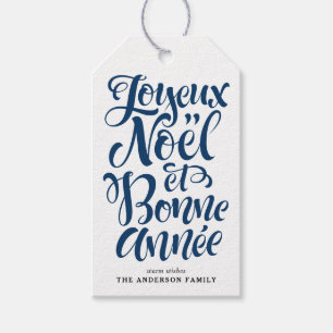Etiqueta Para Presente Marinho Blue Joyeux Noël e Bonne Année Calliograph
