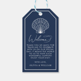 Etiqueta Para Presente Marinho Blue Seashell Beach Elegant Weding Welcome