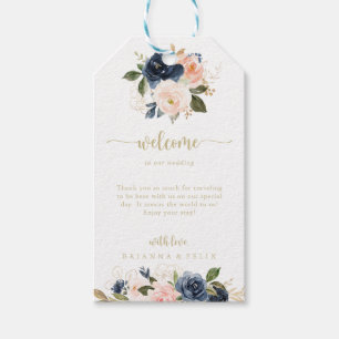 Etiqueta Para Presente Marinho Blush Floral Dourado Casamento Bem-vindo