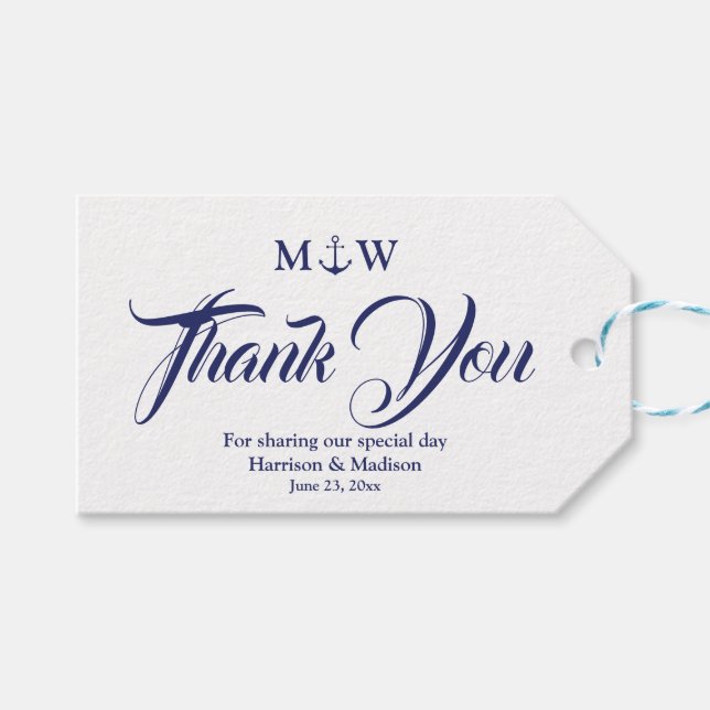 Etiqueta Para Presente Marinho de casamento branco-azul-náutico (Frente (horizontal))
