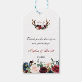 Etiqueta Para Presente Marinho de Chic Merlot Blue Floral Antlers Casamen