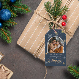 Etiqueta Para Presente Marinho de Fotografia com Flocos de Neve Modernos 