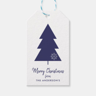 Etiqueta Para Presente Marinho de Natal Feliz Árvore Azul de Natal