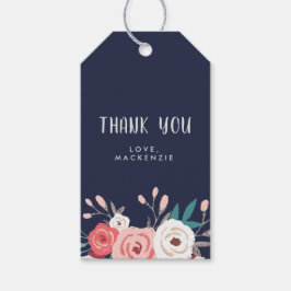 Etiqueta Para Presente Marinho e Coral Floral Personalizado Obrigado