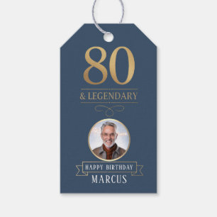 Etiqueta Para Presente Marinho Elegante e 80 Dourado e aniversário lendár