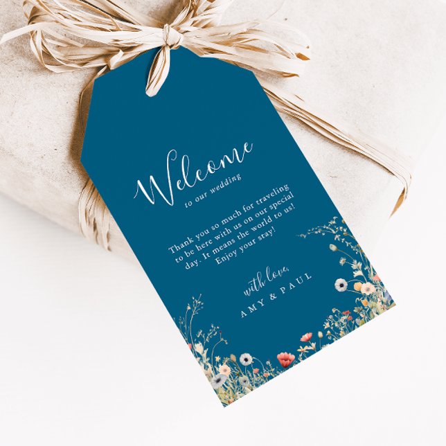 Etiqueta Para Presente Marinho Feliz Boho Wildflower Wedding Bem-vindo (Criador carregado)