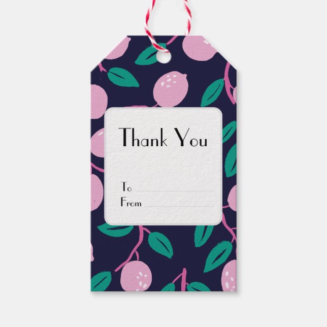 Etiqueta Para Presente Marinho Rosa Tendrils (Frente)