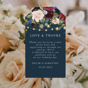 Etiqueta Para Presente Marinho Russo Borgonha Azul e Flores Vermelhas