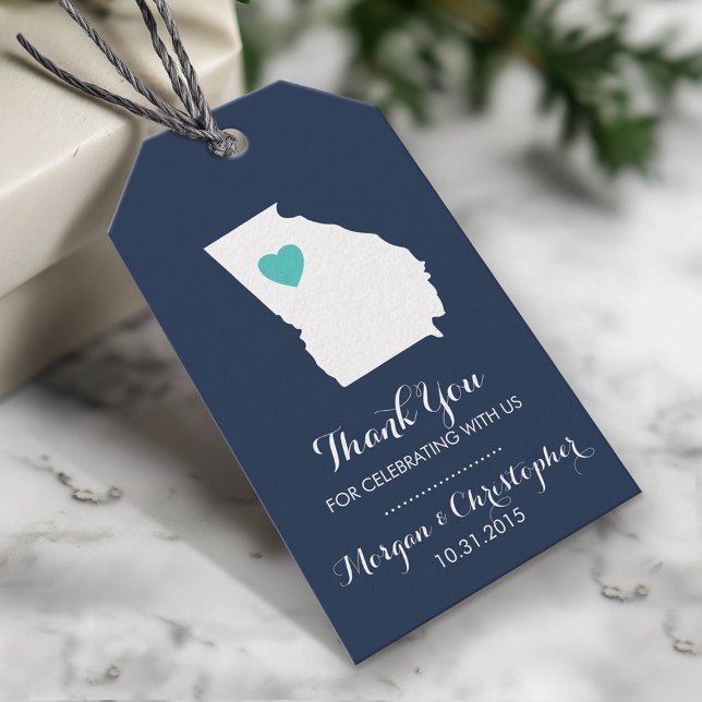 Etiqueta Para Presente Marinho Teal Wedding Obrigado Georgia (Custom Gift Tag)