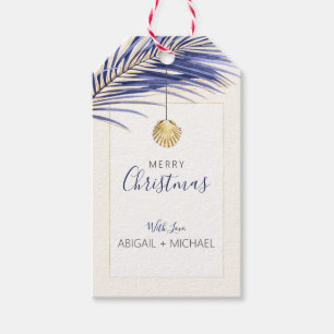 Etiqueta Para Presente Marinho tropical Natal azul e Dourado Palm Tree