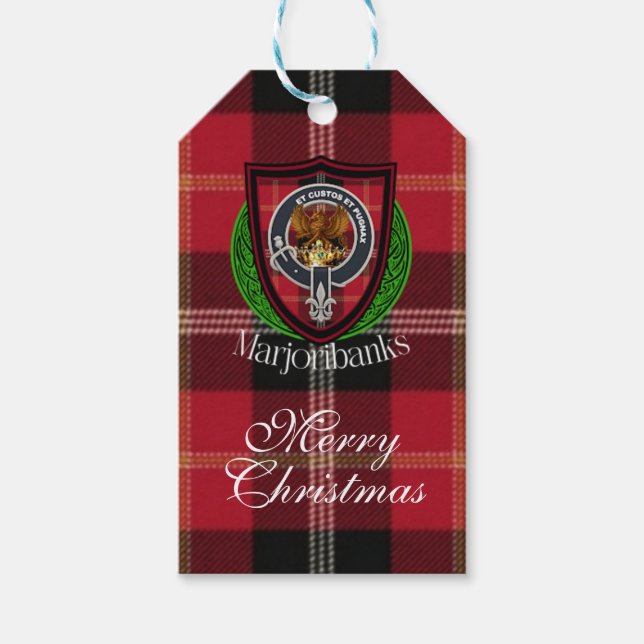 Etiqueta Para Presente Marjoribanks Scottish Clan Tartan & Crest (Frente)