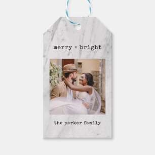 Etiqueta Para Presente Mármore Branco Feliz Natal com Foto