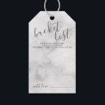 Etiqueta Para Presente Mármore de Lista de Baldes de Casamento de Script<br><div class="desc">Adicione um toque pessoal ao seu casamento com um cartão de etiqueta de balde de casamento de script moderno. Esta placa apresenta o título 'lista de baldes' no estilo de fonte do script moderno da cinza e detalhes no estilo de fonte do sans moderno da cinza em fundo branco.</div>