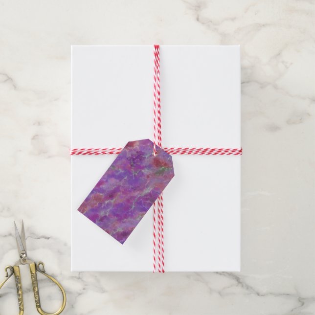 Etiqueta Para Presente Mármore Rosa e Roxo  (Com cordão)
