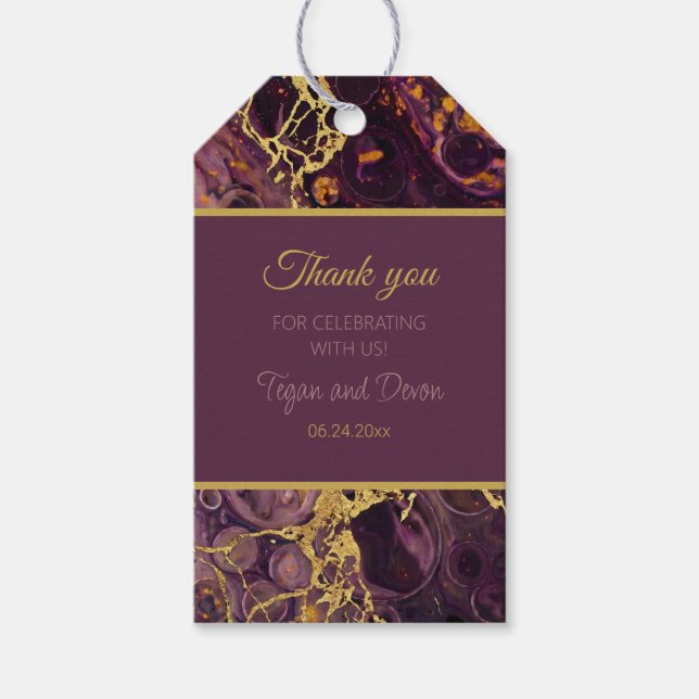 Etiqueta Para Presente Mármore Roxo e Dourado  (Frente)