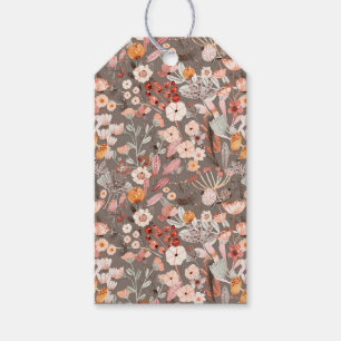 Etiqueta Para Presente Marrom, Creme, Floral Botânico Rosa Flor