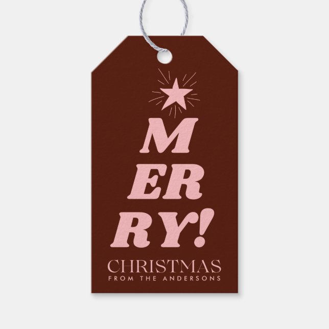 Etiqueta Para Presente Marrom e rosa Moderno Feliz Natal (Frente)