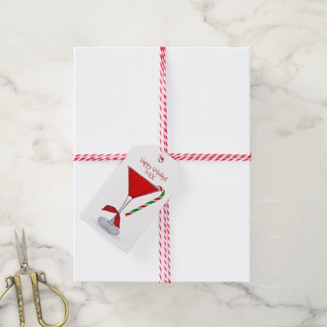 Etiqueta Para Presente Martini Glass de Natal com Arco (Com cordão)