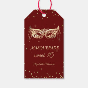 Etiqueta Para Presente Mascarada Ouro Diamantes Vermelho Doce 16